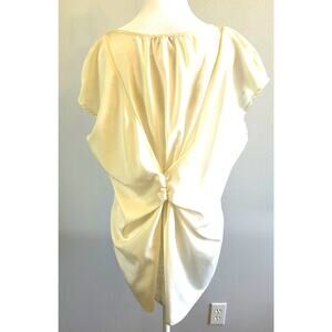 cream sleeveless blouse Tank Top twist back knot Tuxedo Shirt Long In Back L
